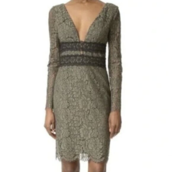 Diane Von Furstenberg Dresses & Skirts - Diane von Furstenberg Lace Sheath Dress Olive Green with Black Trim Size 6